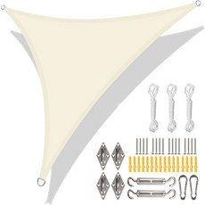 5X5X5 3X3X3M 2X2X2M 방수 삼각형 태양 그늘 파티오 야외 캠핑 뒷마당 캐노피 정원 텐트, Beige and 24pc