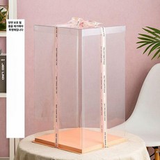 대형 투명 케이크 상자 높은 베이커리 포장용 떡, 1개, 투명 핑크 B