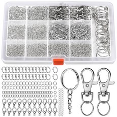 968pcs 열쇠고리 제작 키트 클립 및 제작용 점프 링 발톱 걸쇠 제작용 보석 지갑, Silver