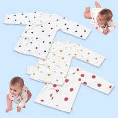 랩바이베이비 베넷저고리 특허받은 체온감지 열똑똑아기옷, 골드 별표패턴, 화이트, 1개