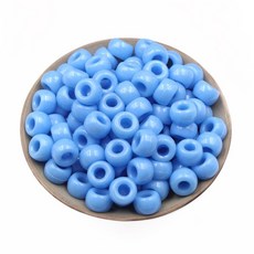 밝은 멀티컬러 원형 아크릴 비즈 지름 9mm 구멍 3.5mm, 라이트 블루, 115개