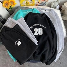 28號秋冬季兩件套男士圓領套頭衛衣潮流運動長褲港風寬鬆長袖套裝