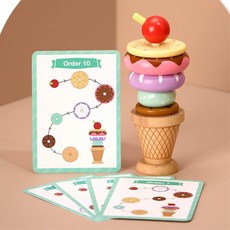 유아블록 아이스크림만들기 원목탑쌓기 아이스크림장난감 좌뇌우뇌 사고력, 1개