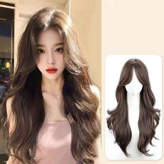 BIKASU 여성 패션 롱 가발 성용 전체 컬 헤어 웨이브 통가발 + 가발망 포함 55CM, 1개, 네츄럴브라운-B 타입
