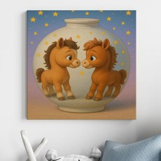 세잔느화실 새해선물 아기말 그림 5종 아이방 꾸미기 그림액자 말그림 달항아리 감성 인테리어 2026 병오년, 캔버스액자 (24x24cm)