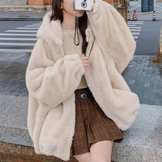 UPPERCUT 여성 가오리핏 보아털 후드 집업 자켓 데일리 뽀글이 후리스 점퍼