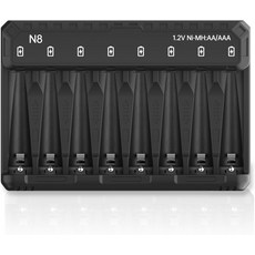 AA AAA 배터리 충전기 NiMH NiCD 충전식 배터리용 8베이 스마트 5V 2A 고속 충전 기능 및 LED 조명이 있는 독립 제어, AA AAA 배터리 충전기 NiMH NiCD 충전식 배