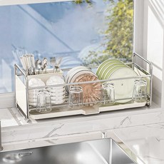 BENRAN 식기건조대 키친 식기건조대 대용량 멀티 싱크대 정리선반 식기 방수방진 설거지 건조대 자석 도어식 그릇정, 1단, 흰색