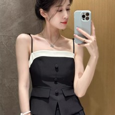 法式甜辣黑色吊帶背心 黑色闊腿褲女2025年夏季新款韓版時尚套裝