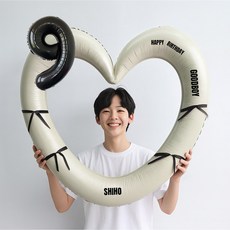 해피제이니 블랙 숫자 하트프레임 풍선 생일파티용품세트(프리레터링 시트지 포함) 포토존, 1세트, 9 크림하트