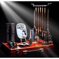 可開發票炫方高檔文房四寶書法工具精品毛筆筆墨紙硯初學者成人全套帶架掛 毛筆套裝 文房四寶 書法練習套裝 書法練習套裝, 黑小龍吐珠帶筆架的, 1個