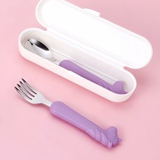 미비포유 실리콘 유아 스푼 포크 세트 장난감 식기 기구 주방 용품 수저 것 제품 식사, 퍼플