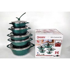 Dessini花崗石鍋具10件組，全新升級，不沾鍋耐用，廚房必備，輕鬆烹飪多樣料理, 1個, 10 SET NEW GREEN