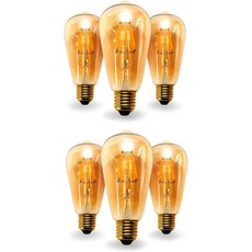 6개 세트 앰버 DC 12볼트 전구 ST64 소프트 화이트 2700K 6W LED 에디슨 E26 표준 나사형 미디엄 베이스 램프 RV 리노베이션 빈티지 모터홈 12V-36V 와, 6개 세트 앰버 DC 12볼트 전구 ST64 소프트 화