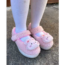 FROMBEBE 여아용 코코 토끼 뽀글이털 LED 플랫 겨울 구두 슬립온