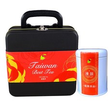 龍源茶品 凍頂國際典藏手提鐵禮盒2罐組 30g/罐 共60g-茶葉禮盒 凍頂烏龍茶 烘焙茶 SGS檢驗, 1個, 燙金玫瑰紅色腰封