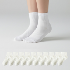 비엠에스 여성용 무지 학생 중목 양말 10켤레