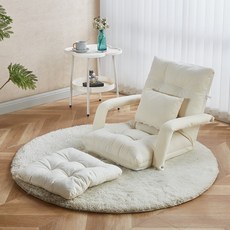 패브릭 1인용 소파 6단 조절 등받이 안락 의자 분리식 침대겸 좌식의자, 1개, 화이트 의자+등쿠션+다리쿠션