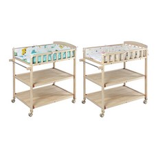 實木多功能尿布台，附萬向輪及置物空間，安全護欄設計，方便移動，簡約風格, 恐龍