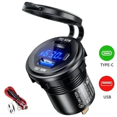 알루미늄 빠른 충전 3.0 및 PD 듀얼 USB 차량용 소켓 12V24V 63W 오토바이 전원 콘센트 어댑터, 02 Blue PD QC wired