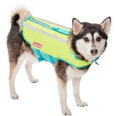 COLEMAN Pet Flotation 강아지 조끼 미디엄 (최대 24.9kg). 길이 38.1cm x 너비 53.3-68.6cm - 라임 & 아쿠아, COLEMAN Pet Flotation 강아지 조끼,