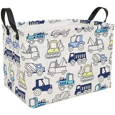 ACMUUNI 직사각형 선물 선반 아기방 보관 바구니 세탁 바구니 손잡이 포함 남아 및 여아용 장난감 보관 상자 및 통, 엔지니어링 차량