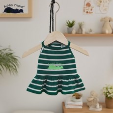 《小日子家居館》狗狗貓咪衣服 寵物服 全棉夏季條紋裙子 比熊博美吊帶裙可愛公主風, 綠色條,L(後背長28cm,胸圍41cm), 1個