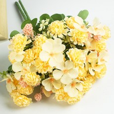 에이치엠데코 조화 퐁퐁 국화 부쉬 미니 인테리어 성묘 꽃다발 폼폼꽃, 해당화, 3개, 샴페인