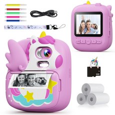CAMCLID 아동용 카메라 인스턴트 프린트 12MP 및 1080P 카메라 32G 카드 프린트 용지 유아용 셀카 디지털 비디오 만 3-12세 여아용 크리스마스 생일 선물
