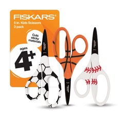 Fiskars 134302-1024 개학 용품 아동용 가위 논스틱 스포츠 MVP 포인트 팁 12.7cm(5인치) 축구/야구/소프트볼/농구, Pointed, 야구