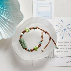 泥陶綠色小魚骨手鏈 原創手工編織陶瓷手鍊 古風文藝森系閨蜜/生日/情人節禮物