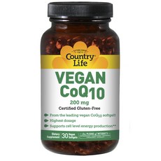 Country Life 素食 CoQ10 200 毫克無麩質軟膠囊, 1個, 30 件