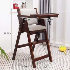 可摺疊兒童實木餐椅寶寶家用吃飯木質餐桌椅便攜式嬰兒實木餐椅, 胡桃色帶灰色皮墊