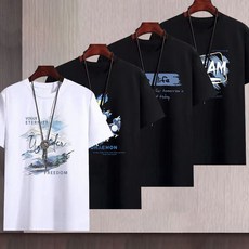[XUMAO] 1+1+1+1 남성 여름 트렌디 프린트 4팩 라운드넥 오버핏 반팔 티셔츠