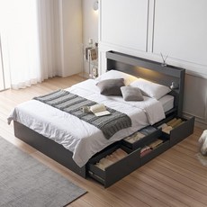 상일리베가구 호텔 클라루 LED 수납 침대+독립 유로탑 70T 매트리스 세트 SSQK, 그레이