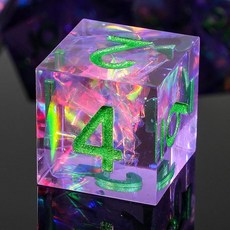 LDICEK DND 주사위 세트 샤프 엣지 7피스 다면체 숫자 금박 정교한 틴 박스 포장 던전 앤 드래곤 RPG 및 보드 게임에 이상적 (무지개), 퍼플 그린