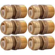 SharkBite 0.6cm(1/4인치) x 1.3cm(1/2인치) MNPT 리듀싱 어댑터 6팩 푸시 투 커넥트 황동 배관 피팅 PEX 파이프 구리 CPVC PE-R, 3/4 in. x 1 in./ 6 Pack