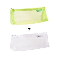 생활팡팡 세모 망사 필통 1+1, 1세트, 형광그린1+1