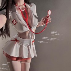 란제리화보 간호사 코스프레 화이트 코트 분체 의상