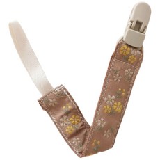 刺繡防掉奶嘴鍊 - 民族風嬰兒繡花安撫奶嘴鍊 簡約玩具防掉鍊, 淺棕底黃花朵