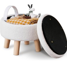 둥근 나무 다리 수납 의자 신발 갈아 신는 의자, 1개, 하얀색