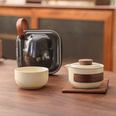 旅行茶具套裝 快客杯 戶外陶瓷茶杯收納包, 1個, 一壺1杯（1大杯）套組—色