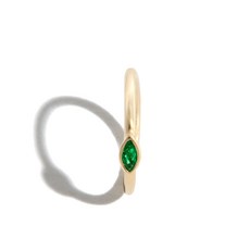 재키에이슈 14K 옐로 골드 마르키즈 에메랄드 후프 싱글 이어링