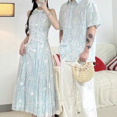 커플 시밀러룩 티셔츠 휴양지 드레스 신혼여행 원피스 패밀리룩 반팔 호캉스 긴팔 웨딩촬영 하와이안