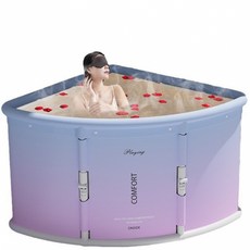 成人摺疊扇形泡澡桶 家用三角轉角浴缸, 漸變紫75*75*55, 1個