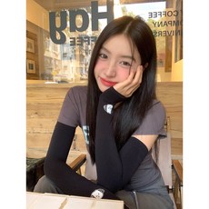 可愛卡通冰絲防曬袖套戶外防紫外線套指薄款透氣冰袖情侶騎行護臂, 狗先生-黑,均碼, 1個