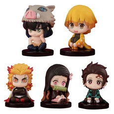 Q Posket 악마 슬레이어 그림 도매 미니 입상 5cs 10Pcs 15Pcs 세트 Kimetsu No Yaiba 작은 PVC 인형 데스, 02 A-5PCS