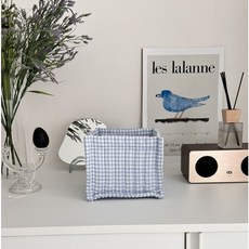 체크 누빔 바구니 패브릭 바스켓 화장품 정리함 수납, 1개, 블루