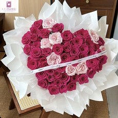 KiKi 新品永生花愛心玫瑰抱抱桶 畢業生日禮物 閨蜜禮物, 【吾愛之深】52朵雙色玫瑰抱抱桶+氣球