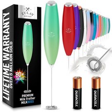 Zulay Kitchen 강력한 우유 거품기 AA 배터리 포함 - 커피 단백질 말차 등을 위한 스테인리스 스틸 거품기 교반기가 있는 초고속 핸드헬드 음료 믹서 거품기 완드, Ocean